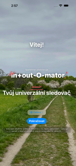 Úvodní obrazovka — vyber jazyk