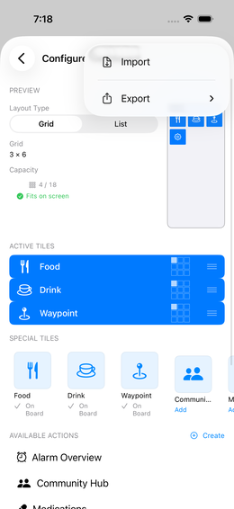 Menu importu/exportu