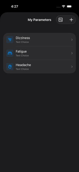 Parameter list with + button