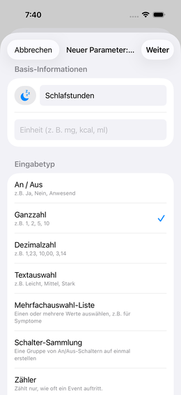 Typ-Auswahl