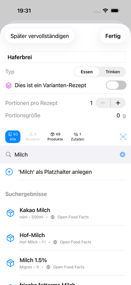 Zutatensuche OFF-Produkte (Milch)