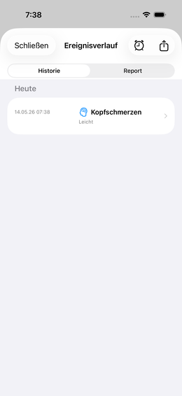 Ereignishistorie (Lang-Tippen auf Kachel)