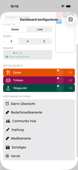 Drei aktive Kacheln