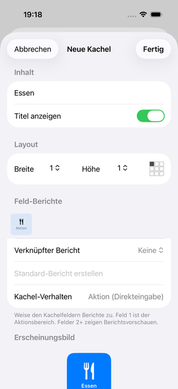 Kachel-Editor nach Auswahl