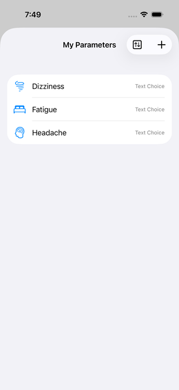 Parameter list with + button