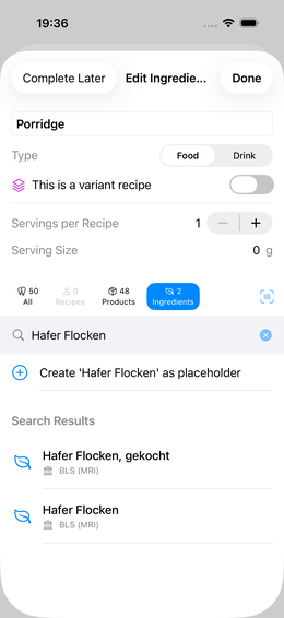 Ingredient search BLS (oats)