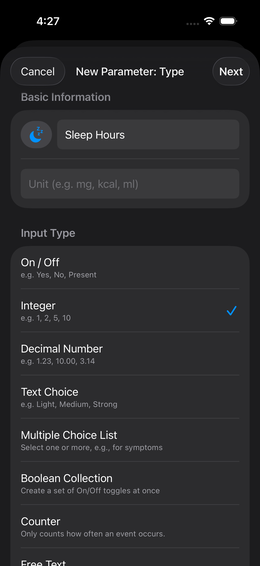 Type selection