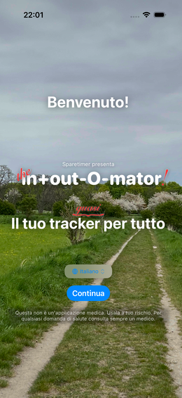 Schermata di benvenuto — scegli la lingua