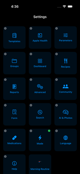 Settings view after cycle tap (when only one user dashboard exists)