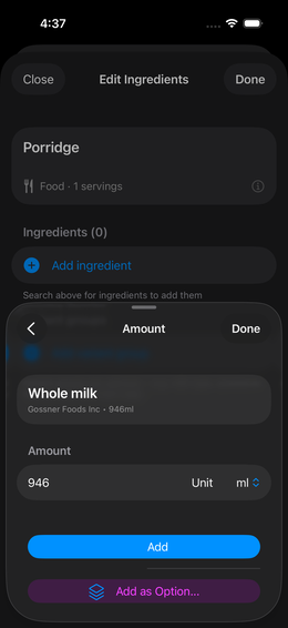Ingredient search OFF products (milk)