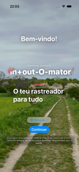 Ecrã de boas-vindas — escolher idioma