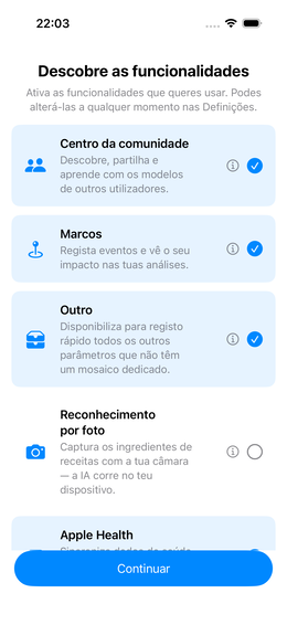 Ativar funcionalidades